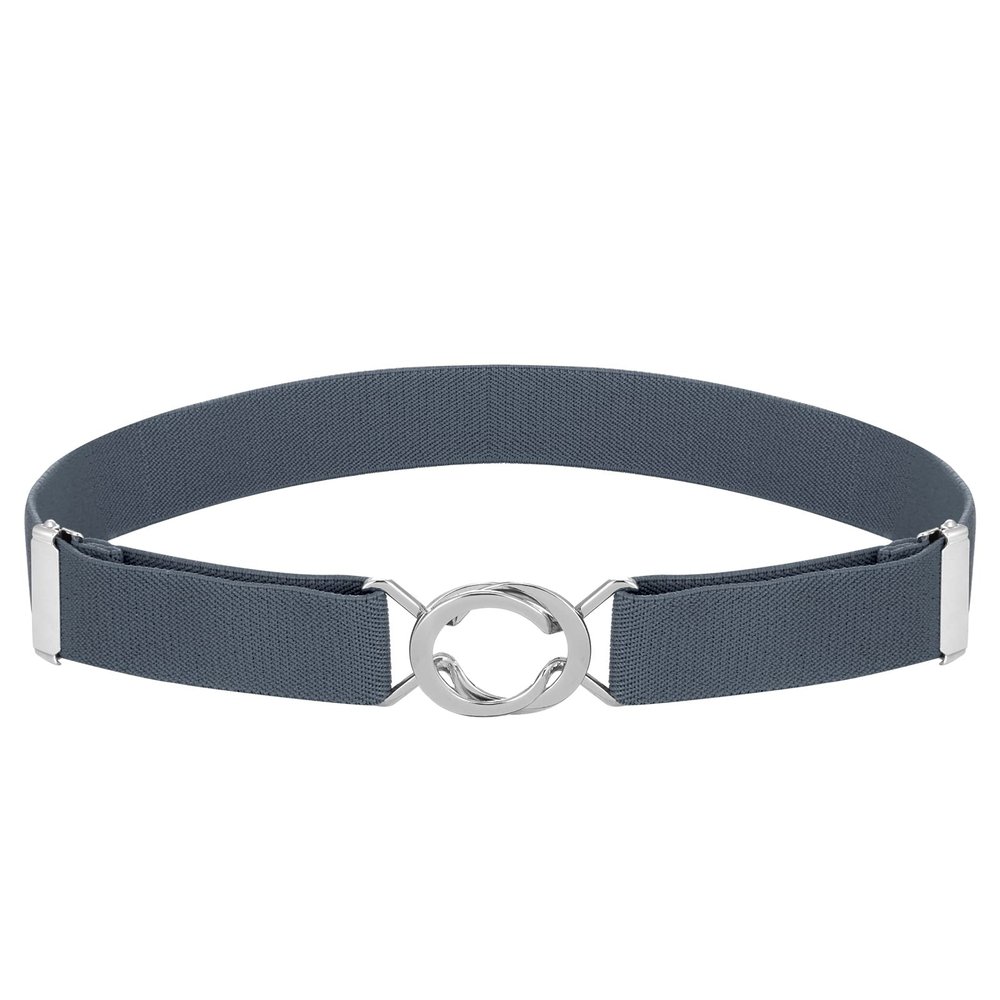 Buyless Fashion Kids Toddlers Baby Adjustable Elastic Stretch Belt with Silver Twisted Buckle - 5095-Denim-Blue