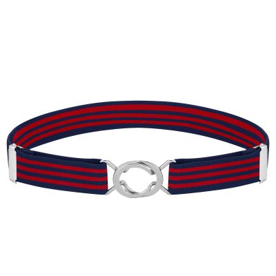 Buyless Fashion Kids Toddlers Baby Adjustable Elastic Stretch Belt with Silver Twisted Buckle - 5095-Navy-Red-Stripe