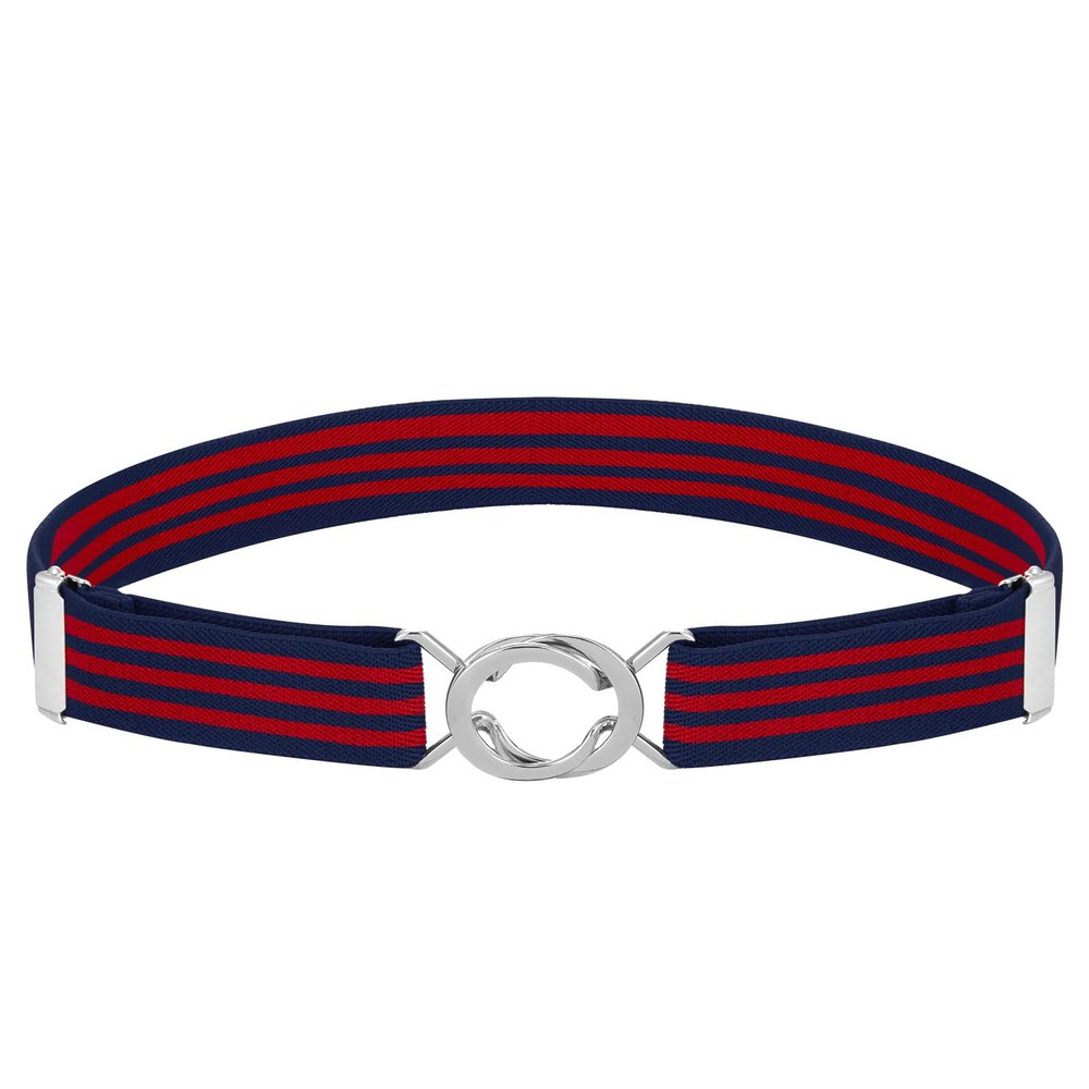 Buyless Fashion Kids Toddlers Baby Adjustable Elastic Stretch Belt with Silver Twisted Buckle - 5095-Navy-Red-Stripe