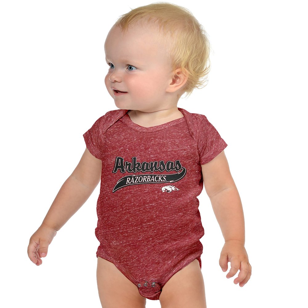 Little King NCAA Knobby Short Sleeve Varsity Romper-Arkansas-Heathered Red-12 Months
