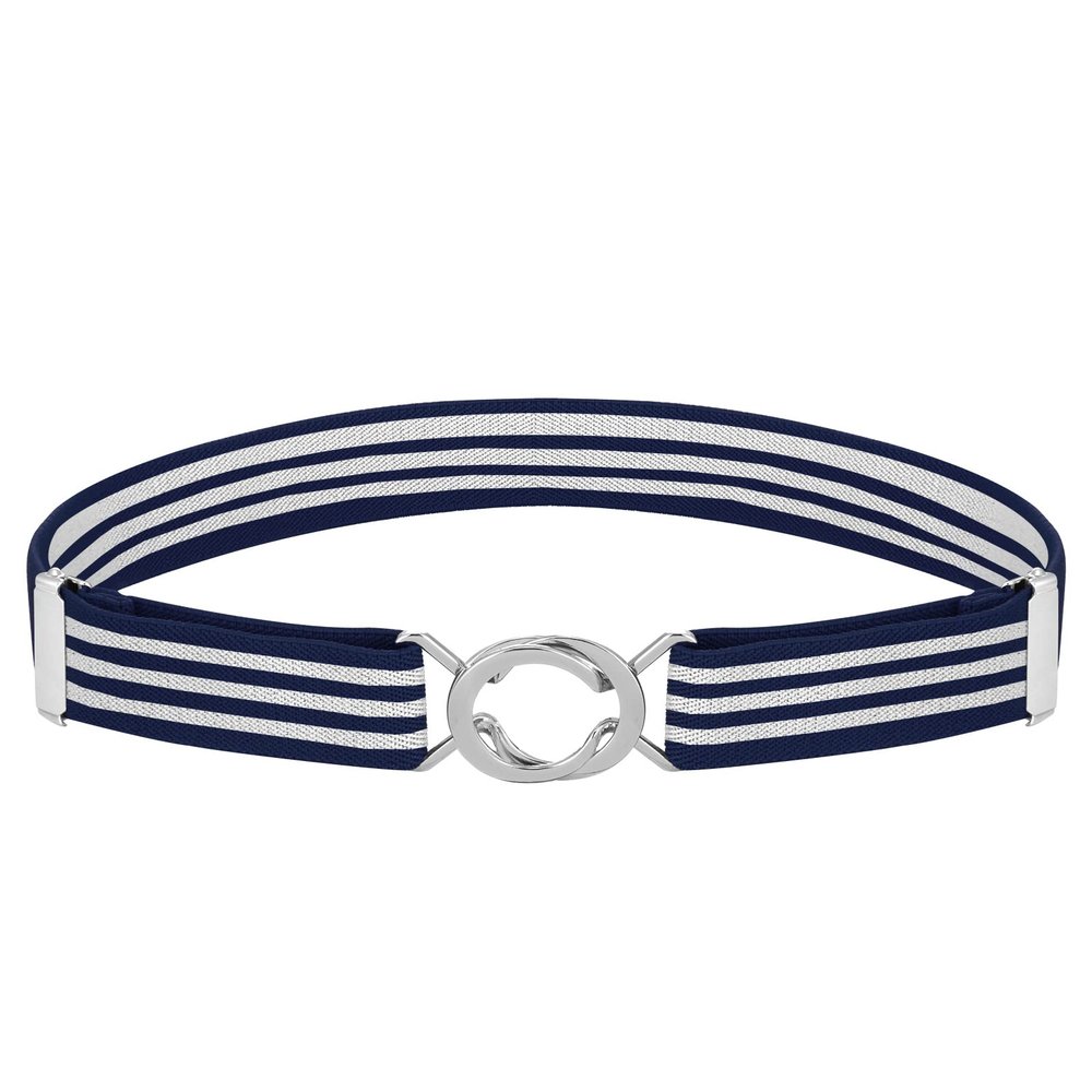 Buyless Fashion Kids Toddlers Baby Adjustable Elastic Stretch Belt with Silver Twisted Buckle - 5095-Navy-White-Stripe