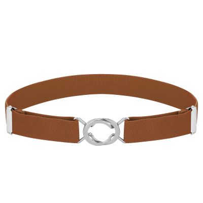 Buyless Fashion Kids Toddlers Baby Adjustable Elastic Stretch Belt with Silver Twisted Buckle - 5095-Camel