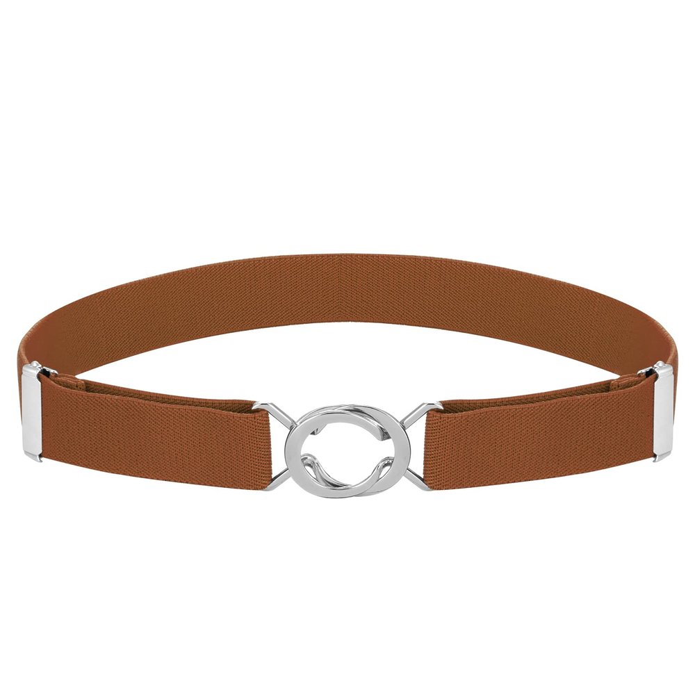 Buyless Fashion Kids Toddlers Baby Adjustable Elastic Stretch Belt with Silver Twisted Buckle - 5095-Camel
