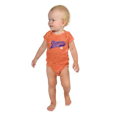 Little King NCAA Knobby Short Sleeve Varsity Romper-Clemson-Heathered Orange-6 Months