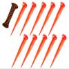 (10) 11" Tent Pegs With (1) 5/32"x 50ft Black/Orange Paracord Rope. Garden Stakes Durable and Strong Plastic Tent Stakes for Beach Mat, Camping, Hiking, Garden, Landscape Stakes, Orange, UV Resistant view 1