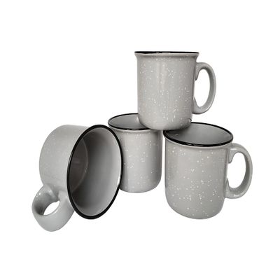 Essential Drinkware 14oz Ceramic Campfire Coffee Mug (Set of 4), Gray with Speckled Finish - Durable Thick Walled Camping Style Cup for Outdoors or Home