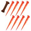 (8) 11" Tent Pegs with (1) 5/32" x 50ft Black/Orange Paracord Rope. Garden Stakes Durable and Strong Plastic Tent Stakes for Beach Mat, Camping, Hiking, Garden, Landscape Stakes, Orange, UV Resistant view 1