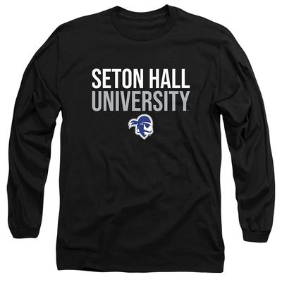 Seton Hall University Official Stacked Unisex Adult Long-Sleeve T Shirt,Black, 3X-Large