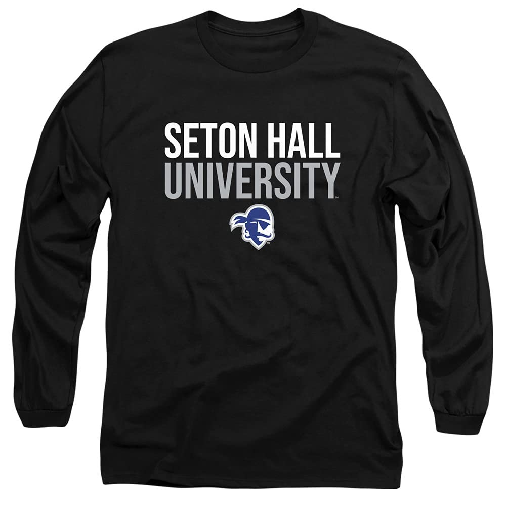 Seton Hall University Official Stacked Unisex Adult Long-Sleeve T Shirt,Black, 3X-Large