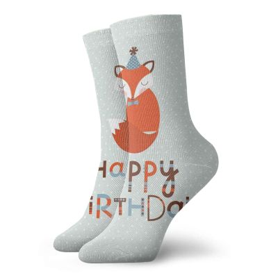 GULTMEE Funny Compression Socks Women and Men,Cute Fox Sleeping On Dotted Backdrop With Greeting Happy Message,Best for Circulation,Running,Athletic,Nurse,Travel, -12 inch