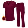 M&M SCRUBS Women's Stretch Scrub Set - Cool V-Neck Top & Cargo Pant, Breathable Moisture Wicking Medical Uniform (Burgundy, Large) view 1