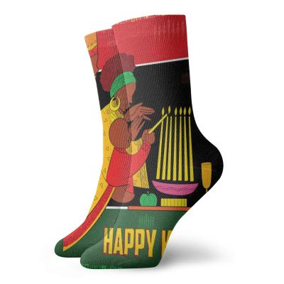 GULTMEE Funky Colorful Cushion Sport Socks,Happy Kwanzaa Calligraphic Illustration Celebration Of Holiday,Athletic Cushioned Running Performance Crew Socks For Men/Women, -12 inch
