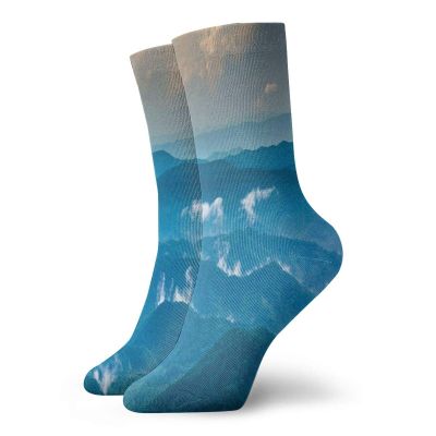 GULTMEE Funky Colorful Cushion Sport Socks,Panorama Vista Wild Nature Photo Of Fog In The Roan Highlands,Athletic Cushioned Running Performance Crew Socks For Men/Women, -12 inch