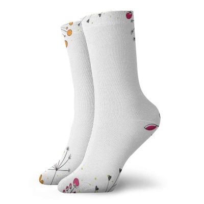 Funky Colorful Cushion Sport Socks,Floral Branches With Geometric Flowers Nature Artwork Print,Athletic Cushioned Running Performance Crew Socks For Men/Women, -12 inch