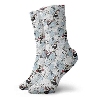 Owls Funny Compression Socks Women and Men,Wintertime Pattern With Cute Characters And Snow Flowers Stars Doodle Style Xmas Theme,Best for Circulation,Running,Athletic,Nurse,Travel,Multicolor -12 inch