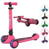 Allek Kick Scooter Foldable F02, 3-Wheel LED Flashing Glider and 4 Adjustable Height with Anti-Slip Thick Deck Push Scooter for Children 3-12yrs (Pink) view 1