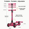 Allek Kick Scooter Foldable F02, 3-Wheel LED Flashing Glider and 4 Adjustable Height with Anti-Slip Thick Deck Push Scooter for Children 3-12yrs (Pink) view 3