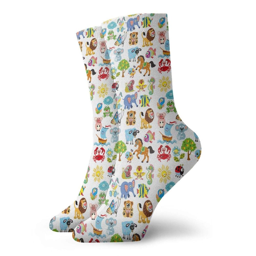 GULTMEE Nursery Fashion Compression Socks,Various Different Animal Figures And Natured,Performance Polyester Cushioned Athletic Crew Socks for Running,Athletic,Multicolor -12 inch