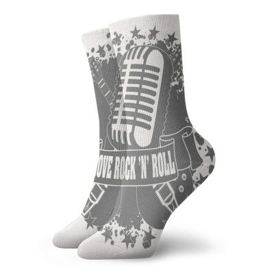 Fashion Compression Socks,Monochrome Microphone Retro Style Guitars Stars And Dots Illustration Abstract,Performance Polyester Cushioned Athletic Crew Socks for Running,Athletic, -12 inch