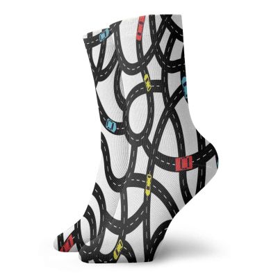 GULTMEE Funny Compression Socks Women and Men,Intertwining Roads With Cars On Them Complicated Design With Urban Life Theme,Best for Circulation,Running,Athletic,Nurse,Travel, -12 inch
