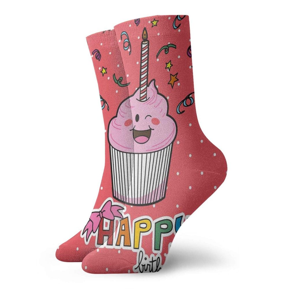 GULTMEE Funny Compression Socks Women and Men,Pink Strawberry Cupcake With Candle Cute Face Confetti Bow Tie Dots,Best for Circulation,Running,Athletic,Nurse,Travel, -12 inch