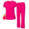M&M SCRUBS Women's Stretch Scrub Set - Cool V-Neck Top & Cargo Pant, Breathable Moisture Wicking Medical Uniform (Hot Pink, Large) view 1