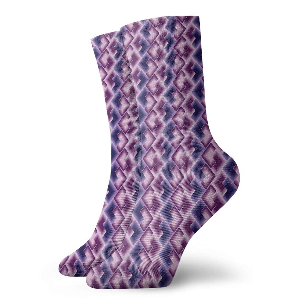 Geometric Funny Compression Socks Women and Men,Trippy Tiles With Digital Ombre Effects Poly Art Overlapping Squares,Best for Circulation,Running,Athletic,Nurse,Travel,Violet Purple Dark Blue -12 inch