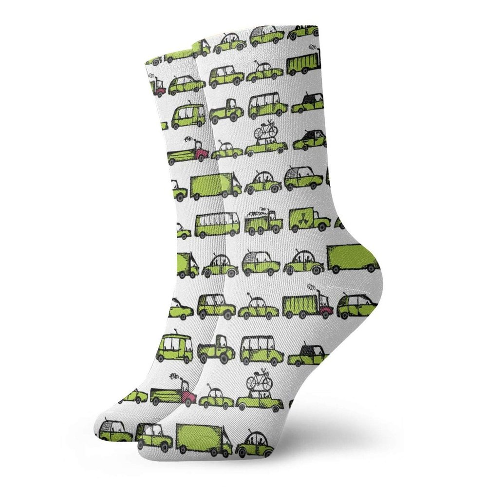 GULTMEE Fashion Compression Socks,A Number Of Cars With Various Jobs Trucks Sedans Buses Traveling Journey Working,Performance Polyester Cushioned Athletic Crew Socks for Running,Athletic, -12 inch