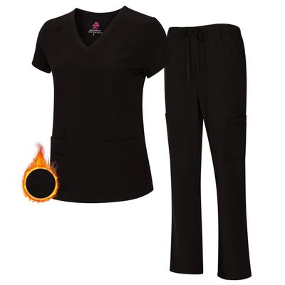 M&M SCRUBS Women's Stretch Scrub Set - Cool V-Neck Top & Cargo Pant, Breathable Moisture Wicking Medical Uniform (Black, Small)