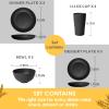 Teivio 32-Piece Kitchen Plastic Wheat Straw Dinnerware Set, Service for 8, Unbreakable Modern Dish Set - Dinner Plate/Dessert Plate/Cereal Bowl/Cup, for Apartment Essentials, Outdoor Camping,Black view 2