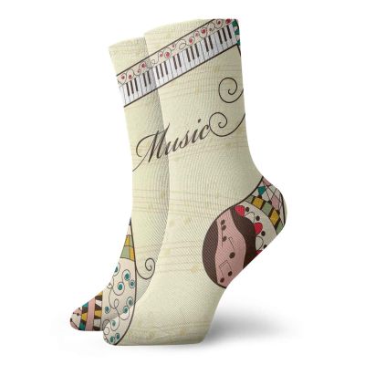Music Funny Compression Socks Women and Men,Ornamental Piano Keyboard With Various Ethnic Patterns Classic Melody Rhythm Graphic,Best for Circulation,Running,Athletic,Nurse,Travel,Multicolor -12 inch
