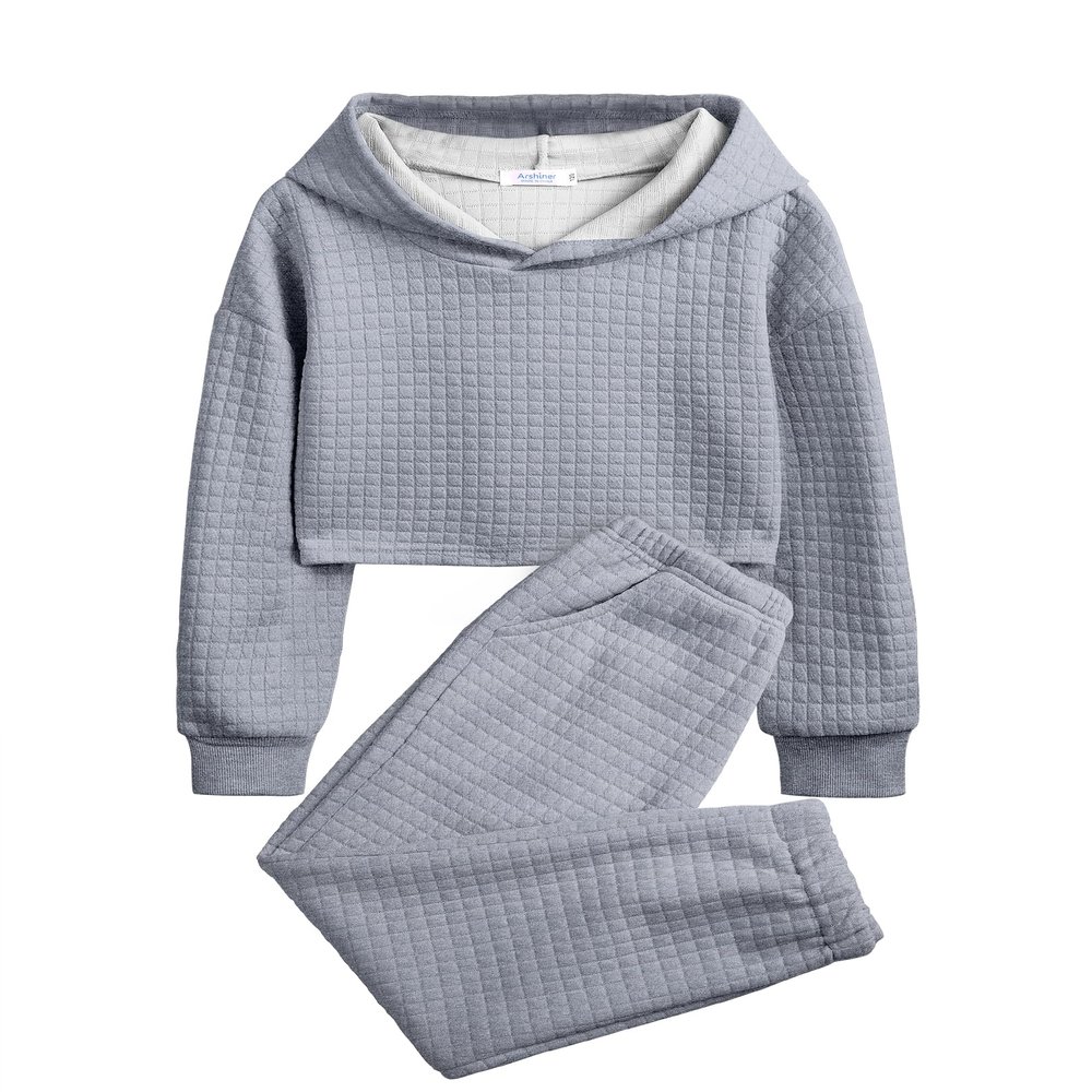 Arshiner Teen Girls Clothes 2 Piece Set Fall Winter Outfits Long Sleeve Crop Top Hoodied Sweatshirt Sweatpant with Pockets