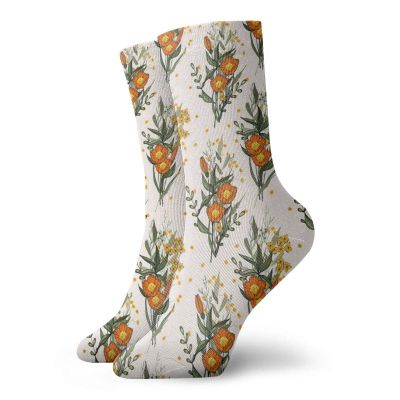 GULTMEE Funny Compression Socks Women and Men,Vintage Tropic Flower Leaves California Poppy,Best for Circulation,Running,Athletic,Nurse,Travel, -12 inch
