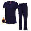 M&M SCRUBS Women's Stretch Scrub Set - Cool V-Neck Top & Cargo Pant, Breathable Moisture Wicking Medical Uniform (Navy, Small) view 1