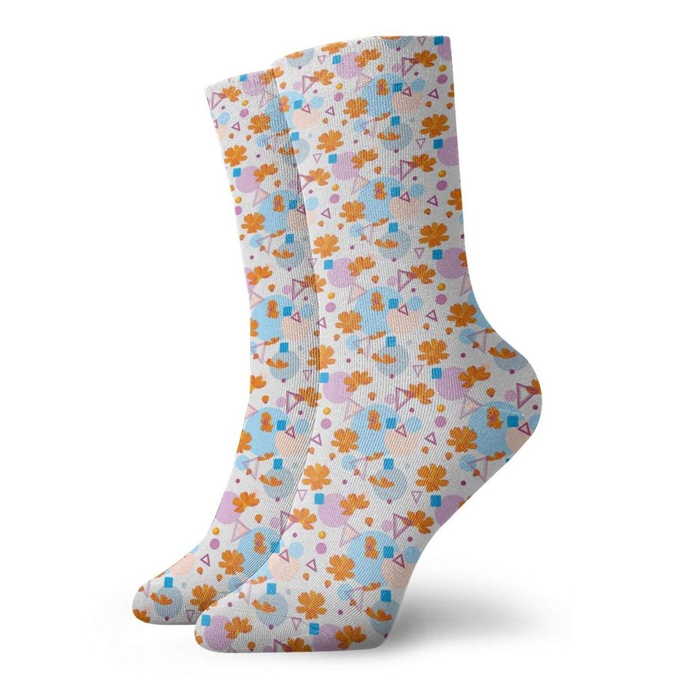 GULTMEE Funny Compression Socks Women and Men,Modern Fun Graphic With Petals And Colorful Geometric Shapes Print,Best for Circulation,Running,Athletic,Nurse,Travel, -12 inch