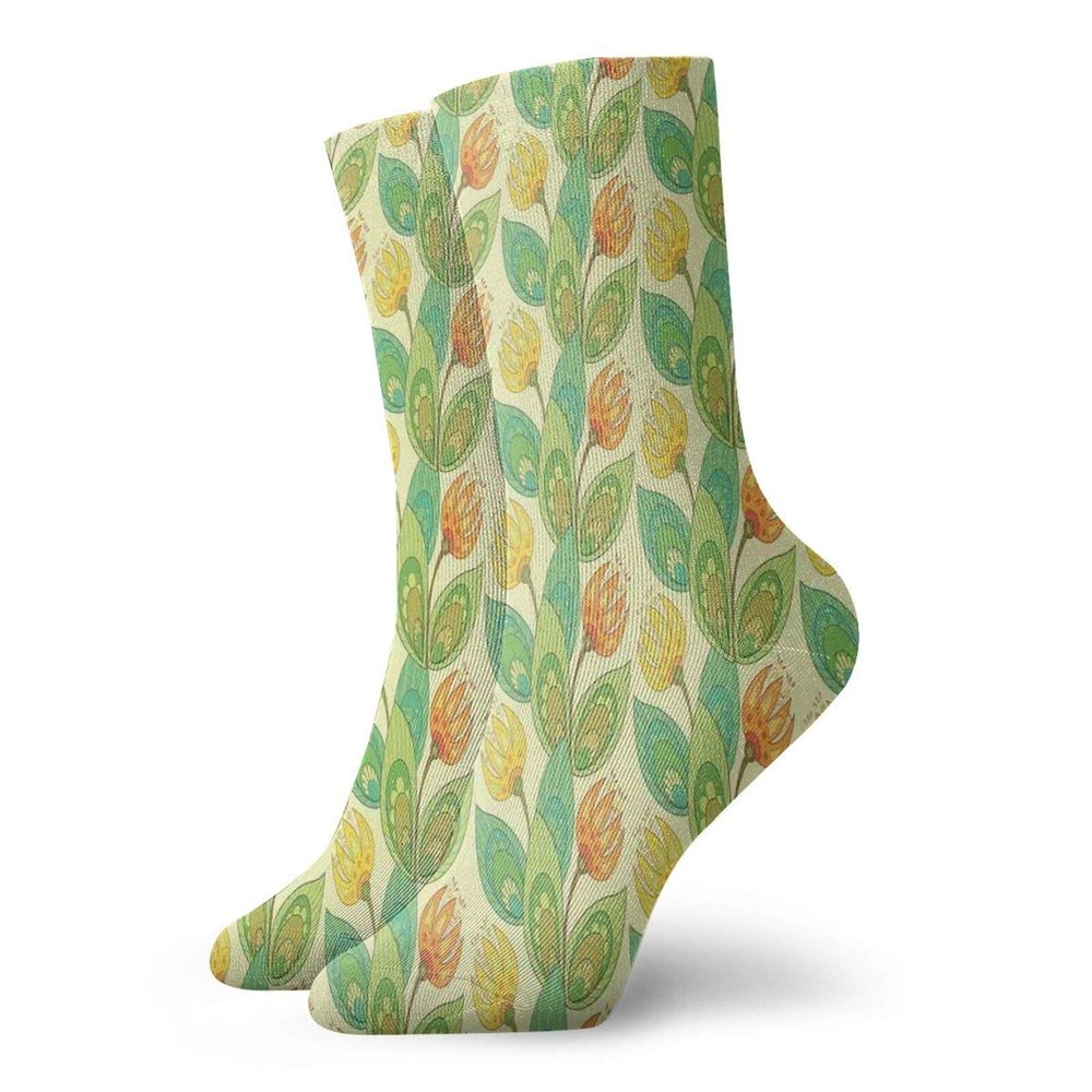 GULTMEE Funny Compression Socks Women and Men,Pastel Colored Fresh Blooming Foliage Design With Hand Drawn Flourishing Branches,Best for Circulation,Running,Athletic,Nurse,Travel, -12 inch