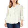 Charter Club Womens White Ruffled Textured Relaxed Fit; Pintucks, Lined 3/4 Sleeve Split Wear to Work Blouse L view 1