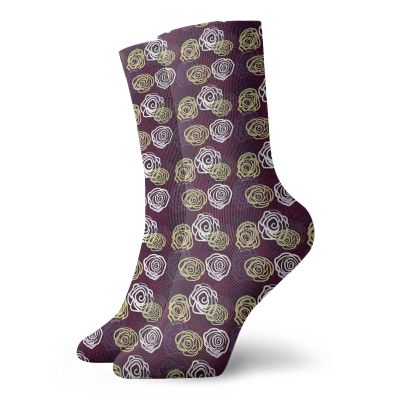 Flower Fashion Compression Socks,Artistic With Doodle Style Roses Spring Nature Inspired Abstract Garden,Performance Polyester Cushioned Athletic Crew Socks for Running,Athletic,Multicolor -12 inch
