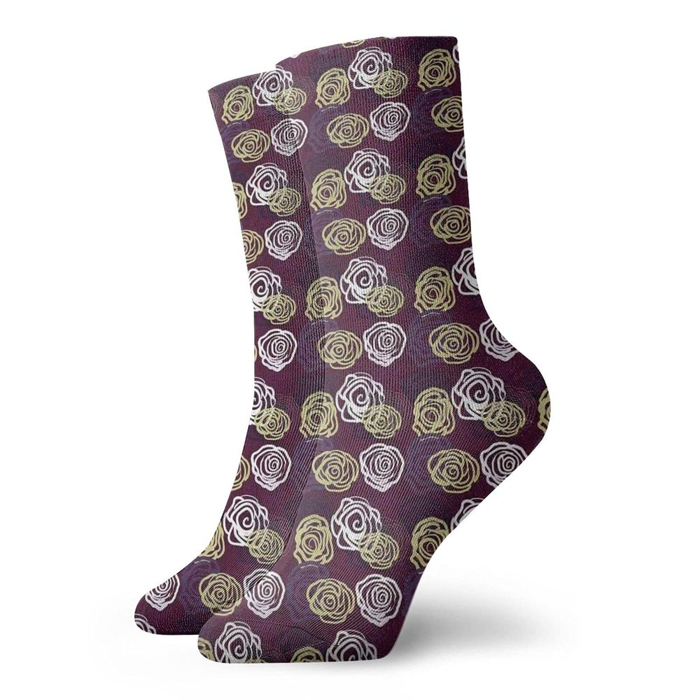 Flower Fashion Compression Socks,Artistic With Doodle Style Roses Spring Nature Inspired Abstract Garden,Performance Polyester Cushioned Athletic Crew Socks for Running,Athletic,Multicolor -12 inch