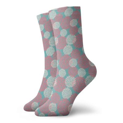 GULTMEE Funky Colorful Cushion Sport Socks,Dhalia Flower Garden Theme Extravagant Rural Wild Floral Plants Pattern,Athletic Cushioned Running Performance Crew Socks For Men/Women, -12 inch