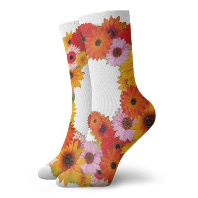 GULTMEE Funky Colorful Cushion Sport Socks,Floral Capital Q Ornamental Spring Florets Romantic Inspirational Initials Print,Athletic Cushioned Running Performance Crew Socks For Men/Women, -12 inch