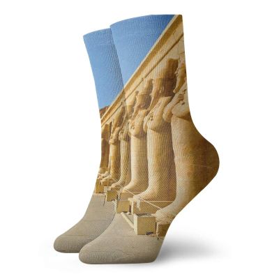 GULTMEE Funny Compression Socks Women and Men,The Aged Facade Of Hatshephut Building With The Ancient Old Osirian Statues Print,Best for Circulation,Running,Athletic,Nurse,Travel, -12 inch