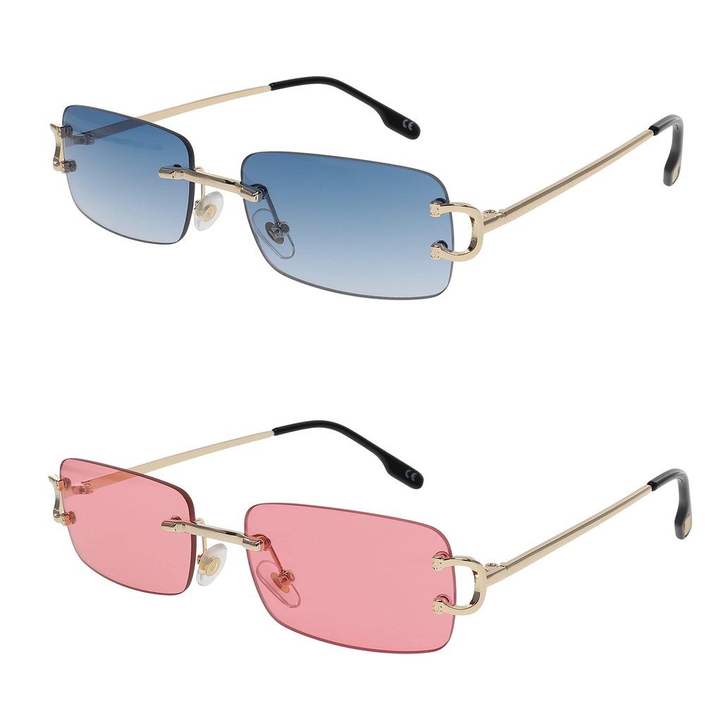FLAWLESS EYEWEAR Men Women Classy Elegant Sophisticated Style Clear Lens EYE GLASSES Gold Rimless Frame (2 PACK: Blue and Pink, 55)