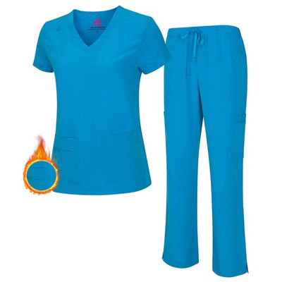M&M SCRUBS Women's Stretch Scrub Set - Cool V-Neck Top & Cargo Pant, Breathable Moisture Wicking Medical Uniform (W.B, X-Small)