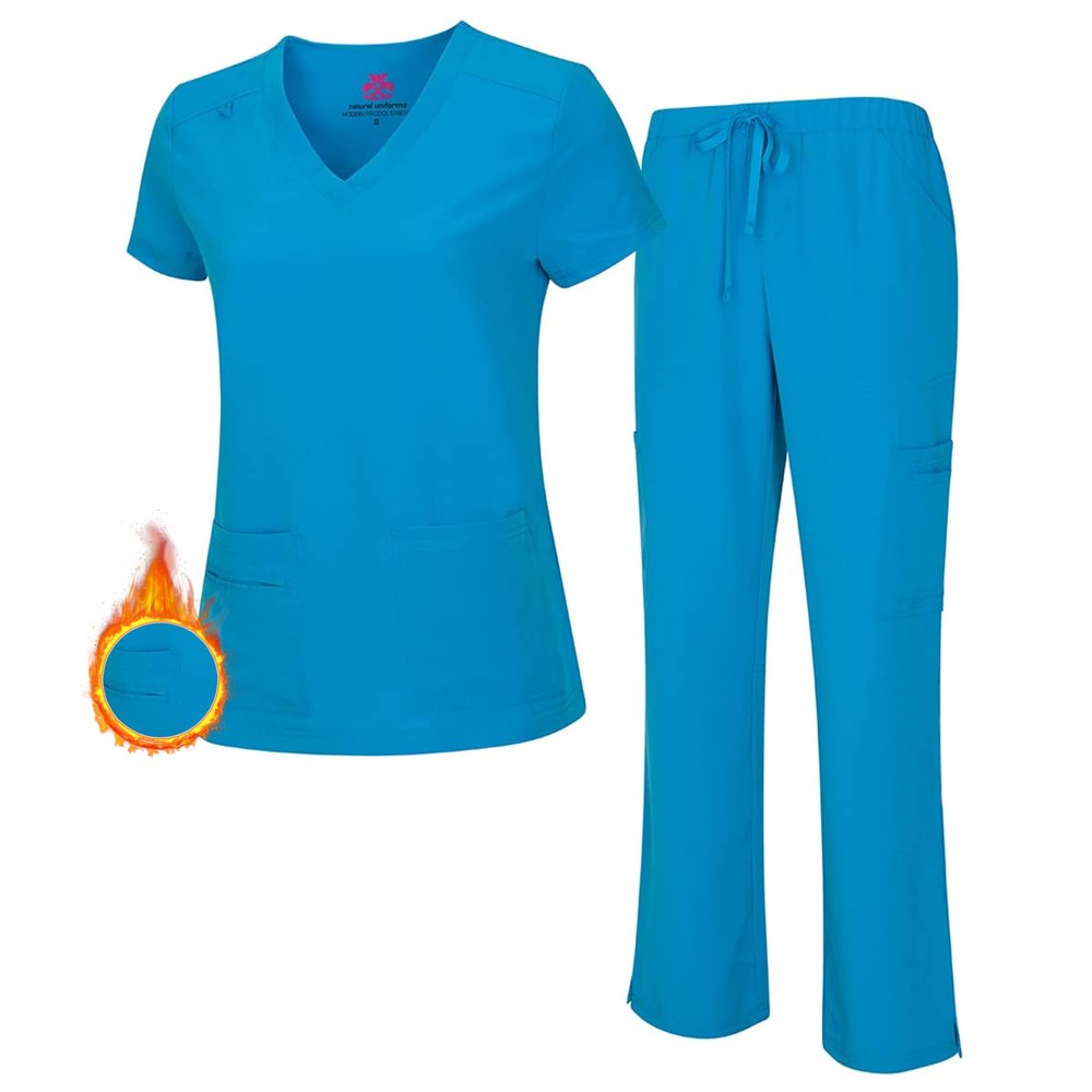 M&M SCRUBS Women's Stretch Scrub Set - Cool V-Neck Top & Cargo Pant, Breathable Moisture Wicking Medical Uniform (W.B, X-Small)