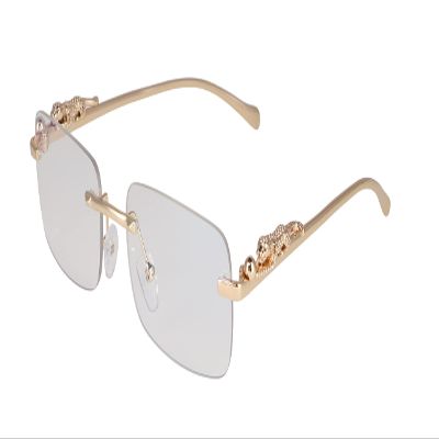 FLAWLESS EYEWEAR Rimless Oversized Sunglasses for Women Men Rectangular Frameless Fashion Shades (Clear)