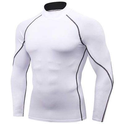 Men's Compression Shirts Long Sleeve Athletic Workout Tops Gym Undershirts Active Sports Baselayers White Large