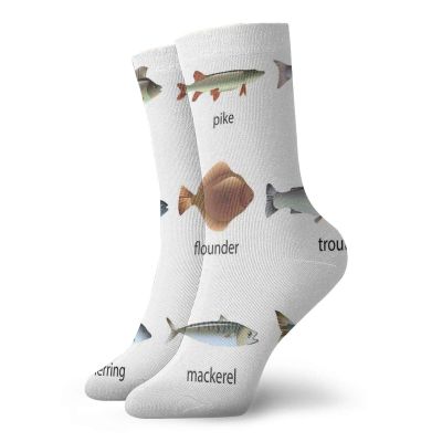 GULTMEE Funny Compression Socks Women and Men,Group Of Fish With Perch Tuna Pike Flounder Mackerel Trout Aquatic Life Artwork Print,Best for Circulation,Running,Athletic,Nurse,Travel, -12 inch