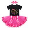 IDOPIP 1/2 1st 2nd Birthday Girl Outfit for Baby Girls Romper Polka Dot Tutu Skirt Bowknot Headband Party Dress Mini 3PCS Clothes Set for Cake Smash Photo Prop Black + Hot Pink Heart 2 Years view 1
