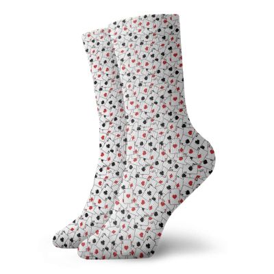 Poker Funny Compression Socks Women and Men,Scattered Aces Of Spades And Hearts Winning Hand Design Graphic Illustration,Best for Circulation,Running,Athletic,Nurse,Travel,Red Black White -12 inch
